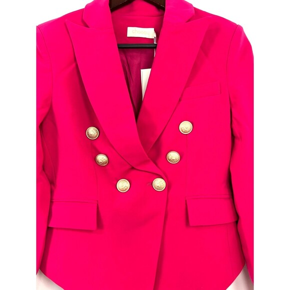 New Choosy Betsy Blazer Women Sz 2 Magenta Double Breasted Gold Accent Fitted R4 - Picture 5 of 12